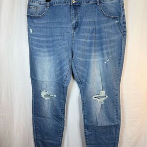 Unbranded Jeans Womens Plus 42W 28L Medium Blue High Rise Distressed Skinny